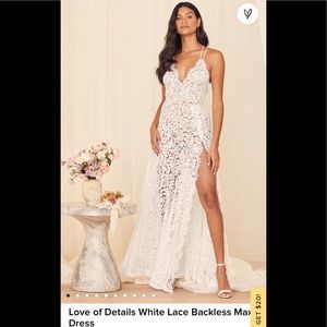 Love of Details White Lace Backless Maxi Dress